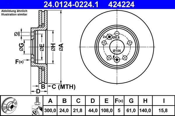 ATE 24.0124-0224.1 - Спирачен диск vvparts.bg