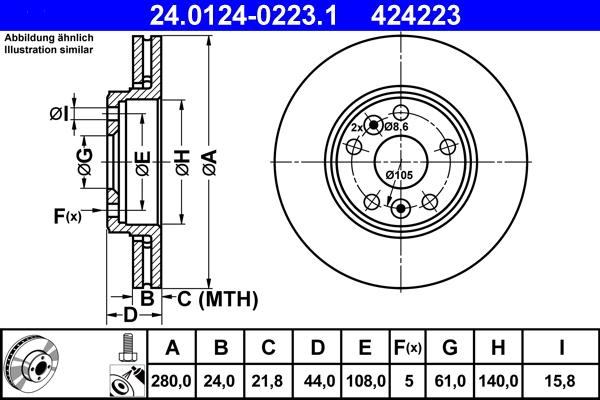 ATE 24.0124-0223.1 - Спирачен диск vvparts.bg