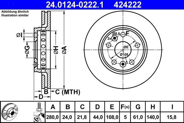 ATE 24.0124-0222.1 - Спирачен диск vvparts.bg