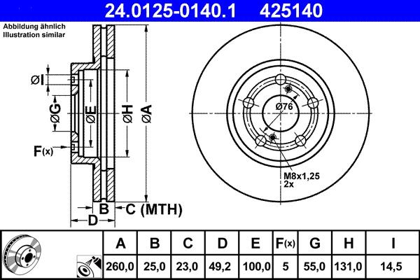 ATE 24.0125-0140.1 - Спирачен диск vvparts.bg