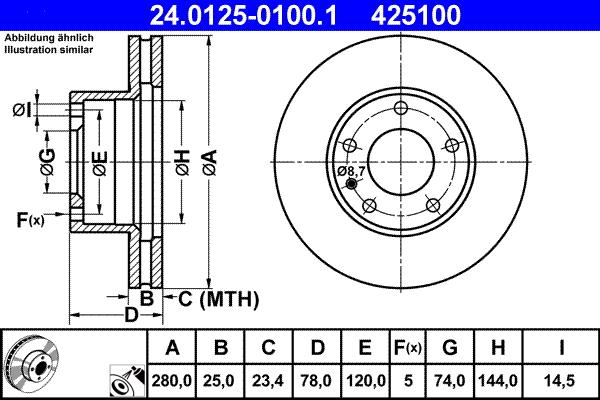 ATE 24.0125-0100.1 - Спирачен диск vvparts.bg