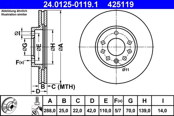 ATE 24.0125-0119.1 - Спирачен диск vvparts.bg