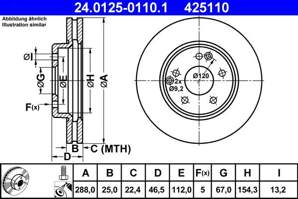 ATE 24.0125-0110.1 - Спирачен диск vvparts.bg