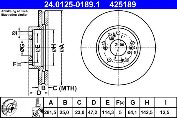 ATE 24.0125-0189.1 - Спирачен диск vvparts.bg