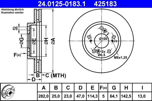 ATE 24.0125-0183.1 - Спирачен диск vvparts.bg