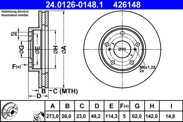 ATE 24.0126-0148.1 - Спирачен диск vvparts.bg