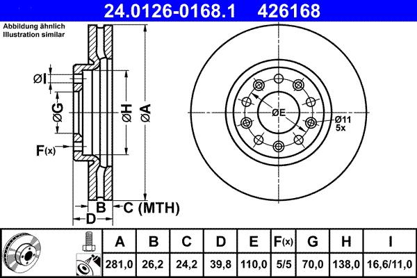 ATE 24.0126-0168.1 - Спирачен диск vvparts.bg