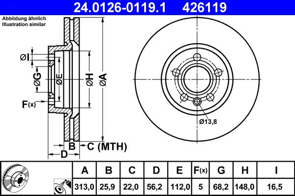 ATE 24.0126-0119.1 - Спирачен диск vvparts.bg