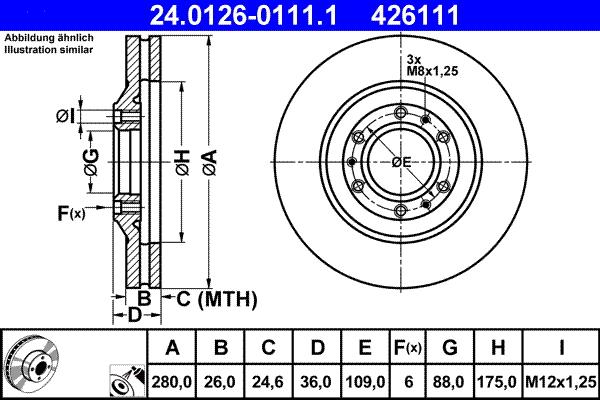 ATE 24.0126-0111.1 - Спирачен диск vvparts.bg