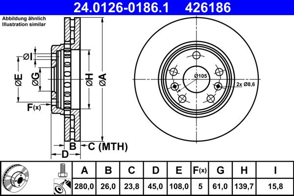 ATE 24.0126-0186.1 - Спирачен диск vvparts.bg