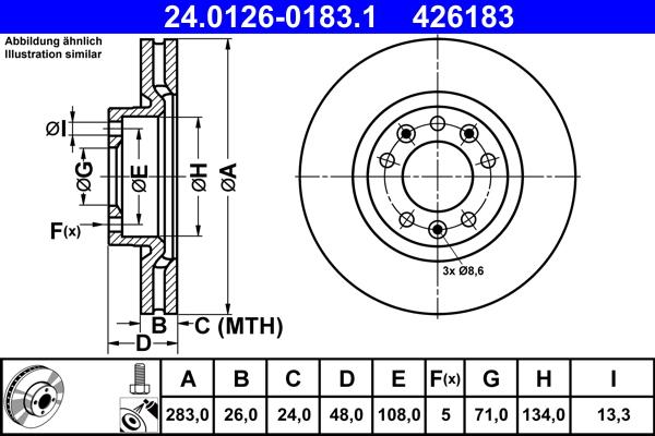 ATE 24.0126-0183.1 - Спирачен диск vvparts.bg