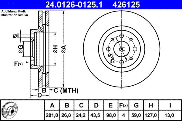 ATE 24.0126-0125.1 - Спирачен диск vvparts.bg