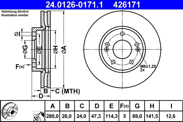 ATE 24.0126-0171.1 - Спирачен диск vvparts.bg