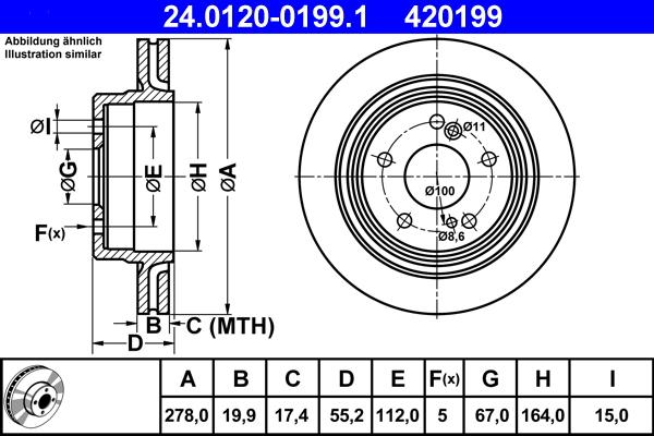 ATE 24.0120-0199.1 - Спирачен диск vvparts.bg