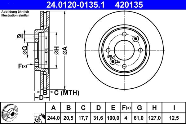 ATE 24.0120-0135.1 - Спирачен диск vvparts.bg