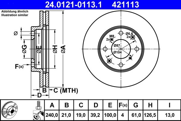 ATE 24.0121-0113.1 - Спирачен диск vvparts.bg