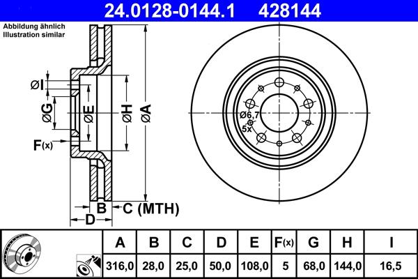 ATE 24.0128-0144.1 - Спирачен диск vvparts.bg