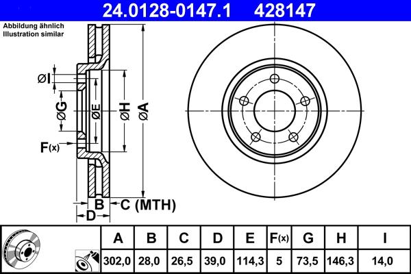 ATE 24.0128-0147.1 - Спирачен диск vvparts.bg