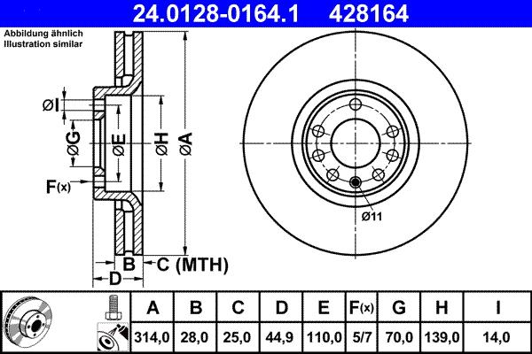 ATE 24.0128-0164.1 - Спирачен диск vvparts.bg