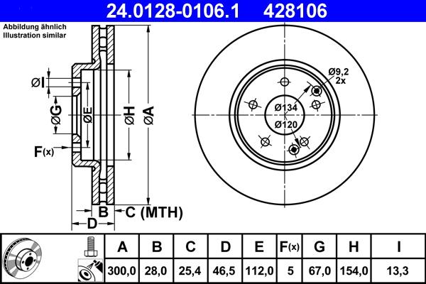 ATE 24.0128-0106.1 - Спирачен диск vvparts.bg