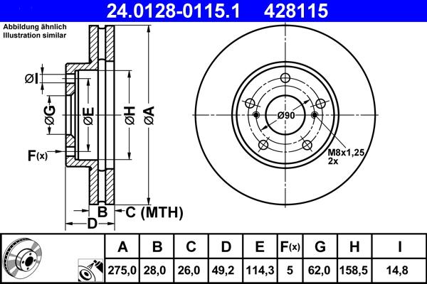 ATE 24.0128-0115.1 - Спирачен диск vvparts.bg