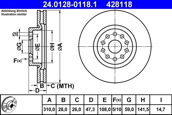 ATE 24.0128-0118.1 - Спирачен диск vvparts.bg