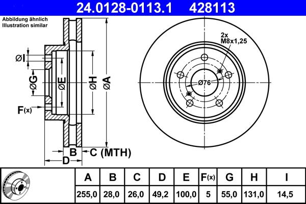 ATE 24.0128-0113.1 - Спирачен диск vvparts.bg