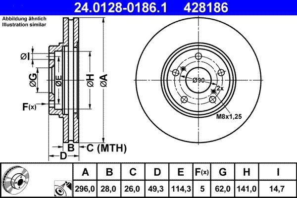 ATE 24.0128-0186.1 - Спирачен диск vvparts.bg