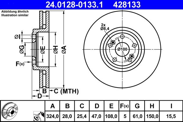 ATE 24.0128-0133.1 - Спирачен диск vvparts.bg