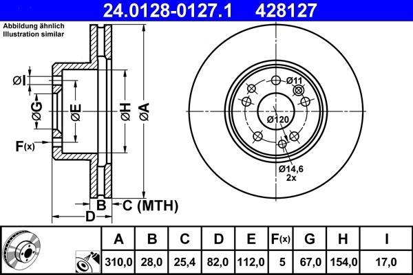 ATE 24.0128-0127.1 - Спирачен диск vvparts.bg