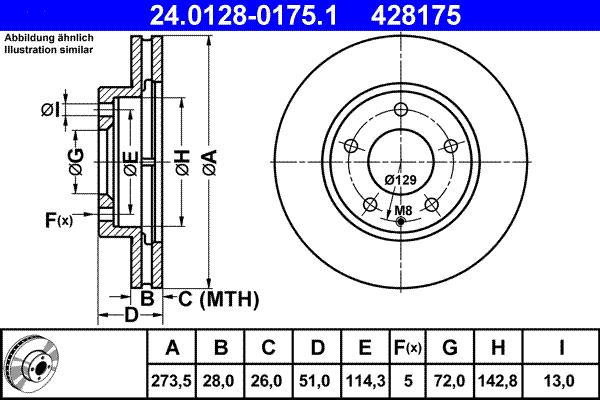 ATE 24.0128-0175.1 - Спирачен диск vvparts.bg