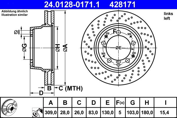 ATE 24.0128-0171.1 - Спирачен диск vvparts.bg