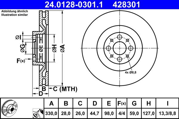 ATE 24.0128-0301.1 - Спирачен диск vvparts.bg