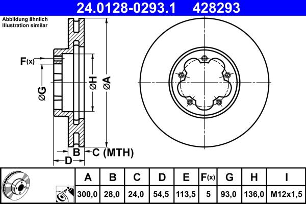 ATE 24.0128-0293.1 - Спирачен диск vvparts.bg