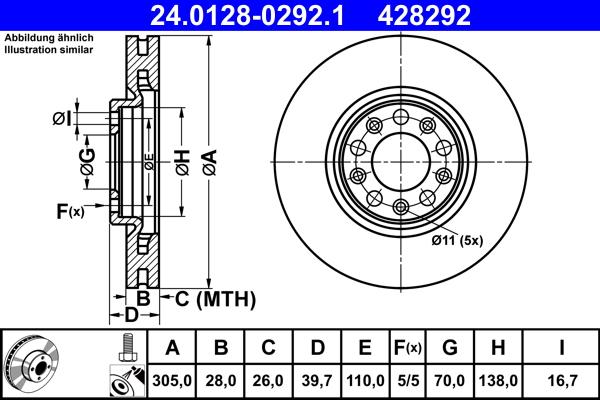 ATE 24.0128-0292.1 - Спирачен диск vvparts.bg