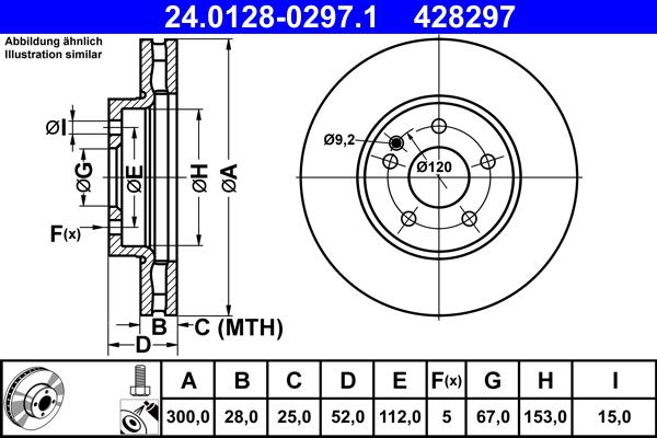 ATE 24.0128-0297.1 - Спирачен диск vvparts.bg
