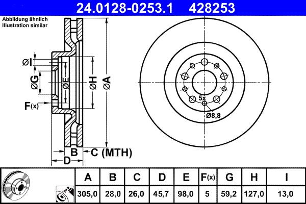 ATE 24.0128-0253.1 - Спирачен диск vvparts.bg