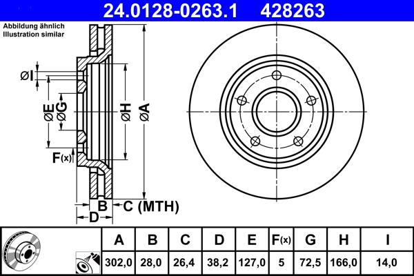 ATE 24.0128-0263.1 - Спирачен диск vvparts.bg