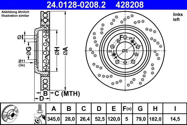 ATE 24.0128-0208.2 - Спирачен диск vvparts.bg