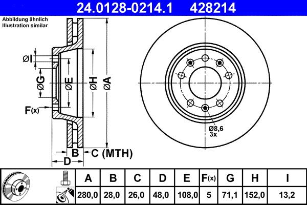ATE 24.0128-0214.1 - Спирачен диск vvparts.bg