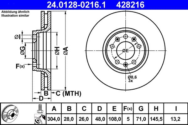 ATE 24.0128-0216.1 - Спирачен диск vvparts.bg