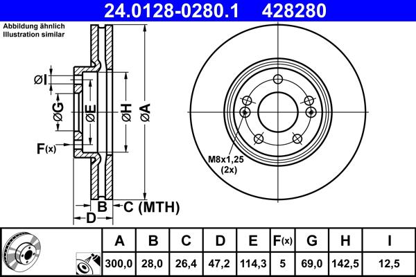 ATE 24.0128-0280.1 - Спирачен диск vvparts.bg