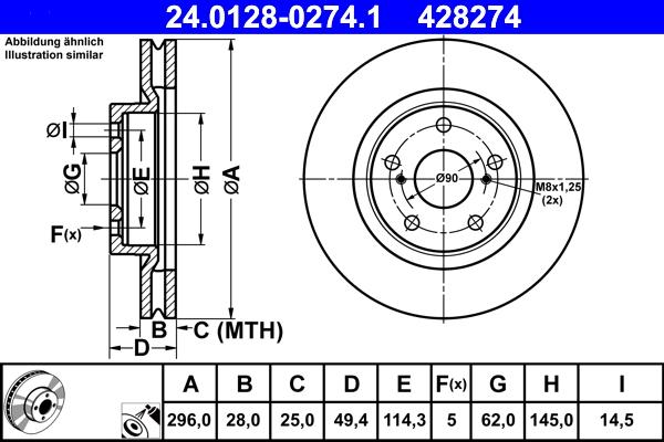 ATE 24.0128-0274.1 - Спирачен диск vvparts.bg