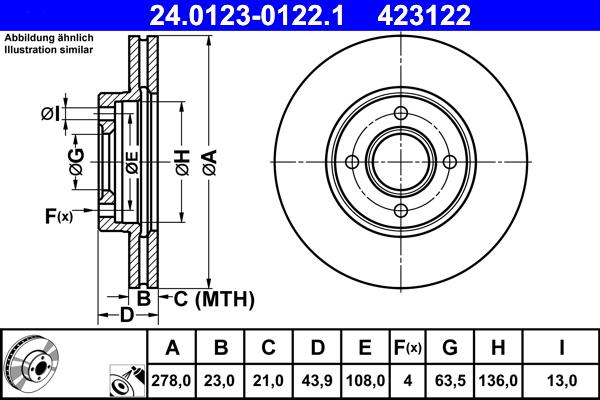 ATE 24.0123-0122.1 - Спирачен диск vvparts.bg