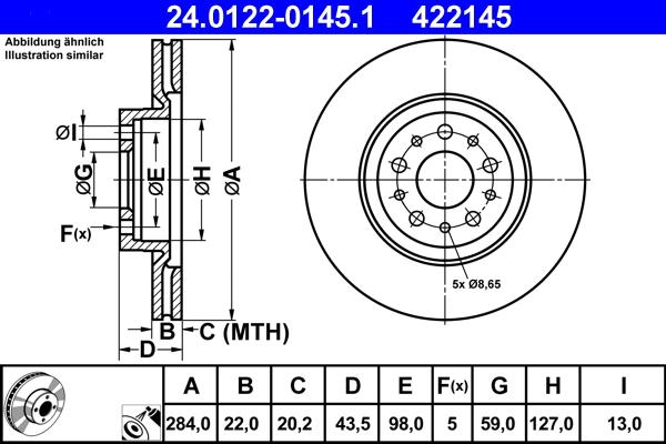 ATE 24.0122-0145.1 - Спирачен диск vvparts.bg