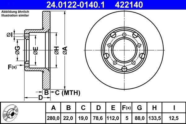 ATE 24.0122-0140.1 - Спирачен диск vvparts.bg