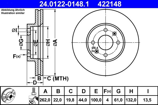 ATE 24.0122-0148.1 - Спирачен диск vvparts.bg