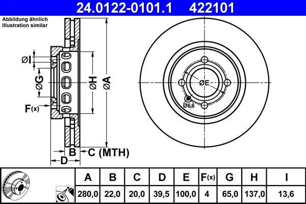 ATE 24.0122-0101.1 - Спирачен диск vvparts.bg