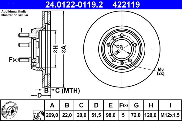ATE 24.0122-0119.2 - Спирачен диск vvparts.bg