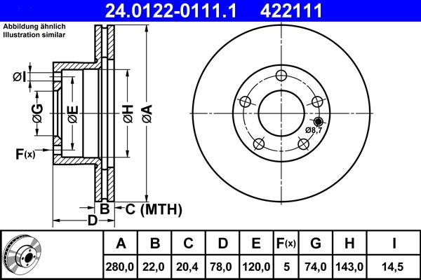 ATE 24.0122-0111.1 - Спирачен диск vvparts.bg